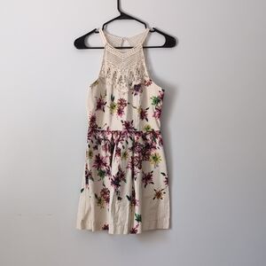 Teeze Me Cream Floral Dress with Crochet Detail